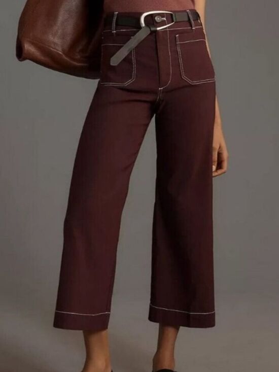 Anthropologie Pants - Anthropologie Collette Crop Pants in Brown with Contrast Stitching
